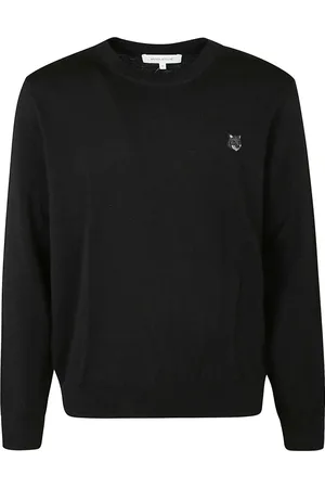 Maison Kitsuné Sweathshirts & Hoodies, Herre, Sort, L, Uld, Rævehoved Patch Jumper