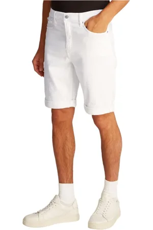 Calvin Klein Shorts, Herre, Hvid, W34, Denim, Hvide Zip Button Shorts med Lommer
