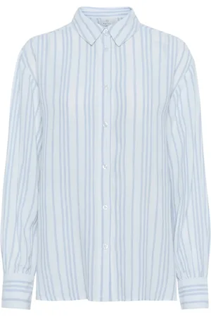 Kaffe Bluser & Skjorter, Dame, Blå, S, Chalk/Soft Chambray Stripe Skjortebluse