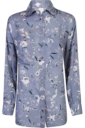 ELEVENTY Bluser & Skjorter, Dame, Blå, S, Silke Georgette Ramage Print Skjorte