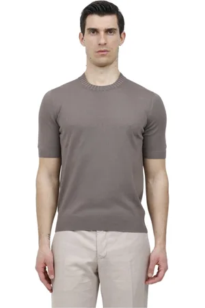 Gran Sasso Strik, Herre, Grå, XL, Ribstrikket T-shirt med rund hals