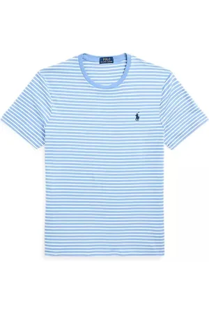 Ralph Lauren Top, Herre, Blå, M, Bomuld, Blå Stribet Kortærmet Bomuld T-shirt