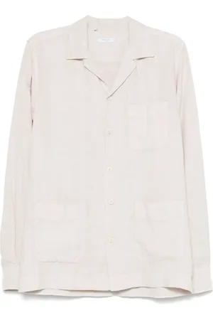 Boglioli Jakke, Herre, Hvid, XL, Linned, Hvid Linned Bowling Krave Overshirt