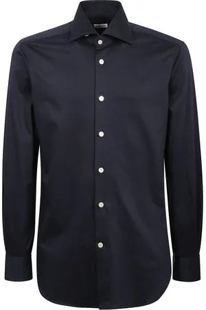 Kiton Skjorte, Herre, Blå, M, Bomuld, Regular Fit Fransk Krave Skjorte