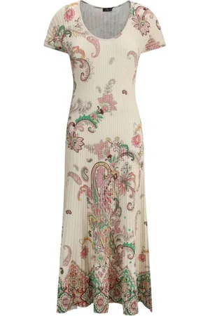 Etro Kjole, Dame, Flerfarvet, S, Bomuld, Blomstret Ribbet Midi Kjole