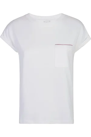 ELEVENTY Top, Dame, Hvid, L, Bomuld, Bomuld Jersey Crewneck T-Shirt Kontrast Lomme