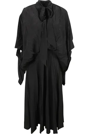 Balenciaga Kjole, Dame, Sort, 2XS, Sort Silke Midi Kjole med Cut-Outs