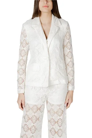 JACQUELINE DE YONG Jakke, Dame, Hvid, M, Uld, Hvid V-Hals Revers Blazer Sæt
