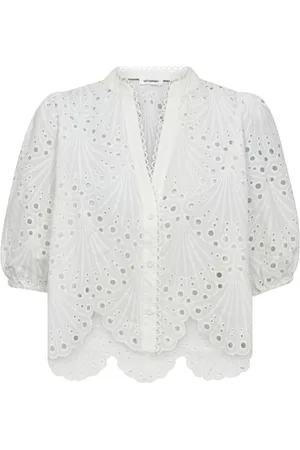 Co`Couture Bluser & Skjorter, Dame, Hvid, M, Bomuld, Hvid Anglaise Skjorte med Broderi