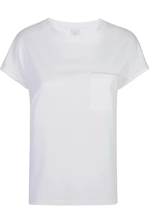 ELEVENTY Top, Dame, Hvid, L, Bomuld, Kontrastlomme Tencel Bomuld T-shirt