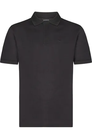 Emporio Armani Top, Herre, Sort, L, Bomuld, Sort Polo Skjorte med Micro Eagle Broderi