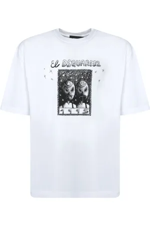 Dsquared2 Top, Herre, Hvid, L, Bomuld, Urban Grafisk Print T-Shirt Hvid