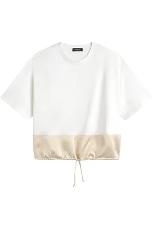 Fabiana Filippi Top, Dame, Hvid, S, Rillet Elegance U-Hals T-Shirt