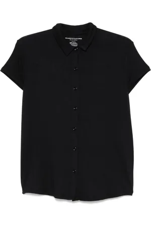 Majestic Skjorte, Dame, Blå, L, Uld, Blå Button-Up Skjorte med Korte Ærmer