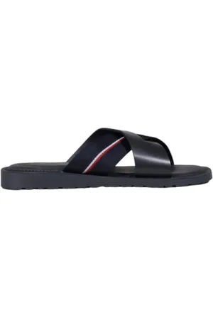 Tommy Hilfiger Sko, Herre, Blå, 44 EU, Læder, Blå Læder Tøfler med Gummisål