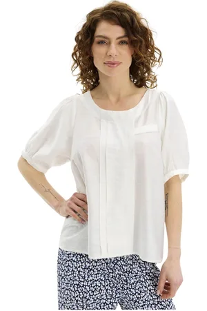 In Front Bluser & Skjorter, Dame, Hvid, 2XL, Hvid kortærmet bluse med forfolder