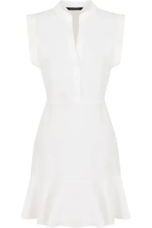 Armani Exchange Kjole, Dame, Hvid, XS, Hvid Ærmeløs Kjole med Mandarin Krave