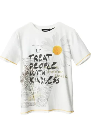 Desigual Top, Dame, Hvid, XS, Bomuld, Elegant Trykt T-shirt til Kvinder