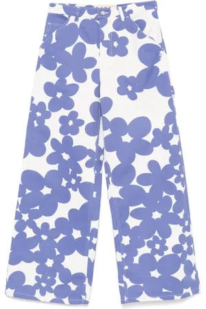 Marni Bukser, Dame, Flerfarvet, S, Denim, Blomstrede denim bukser