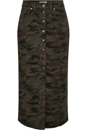 Co`Couture Nederdel, Dame, Grøn, M, Denim, Camouflage Denim Nederdel med Høj Talje