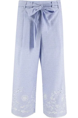ERMANNO SCERVINO Bukser, Dame, Blå, M, Bomuld, Blomstret Blonder Bomuld Brede Ben Bukser