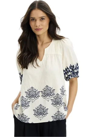 In Front Bluser & Skjorter, Dame, Blå, M, Uld, Lotus Bluse med Broderede Detaljer