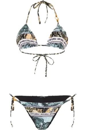 Roberto Cavalli Badetøj, Dame, Flerfarvet, S, Jungle Print Bikini med Slange Detaljer