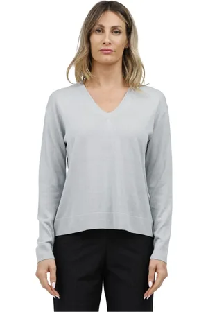 Max Mara Strik, Dame, Blå, XS, Bomuld, Silke og bomuld V-hals sweater