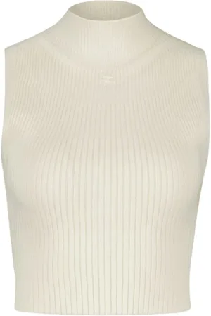 Courrèges Top, Dame, Hvid, S, Bomuld, Hvid Bomuld Mockneck T-Shirt