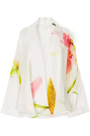 GENNY Bluser & Skjorter, Dame, Flerfarvet, XS, Organza, Orkide Print Organza Kimono Skjorte