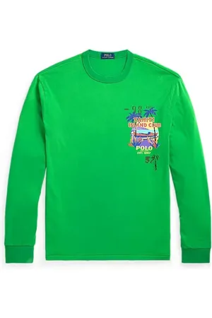 Ralph Lauren Top, Herre, Grøn, L, Bomuld, Tahiti Island Club Langærmet T-shirt