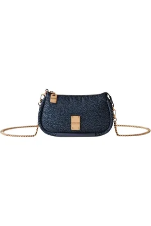 Borbonese Taske, Dame, Blå, ONE SIZE, Uld, Mini Stof Crossbody Taske med Lærdetaljer