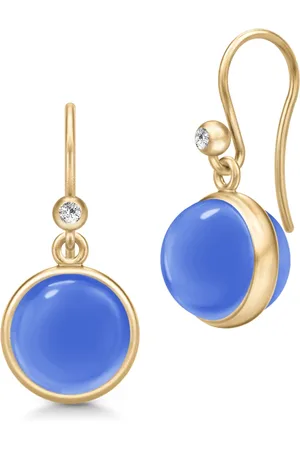 Julie Sandlau Tilbehør, Dame, Gul, ONE SIZE, Uld, Kongeblå Prime Øreringe med Cabochon Krystal