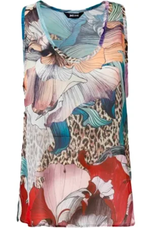 Roberto Cavalli Top, Dame, Flerfarvet, S, Chiffon, Blomstret Chiffon Print T-shirt