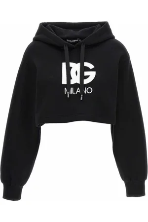 Dolce & Gabbana Sweathshirts & Hoodies, Dame, Sort, S, Sort hættetrøje med broderet logo