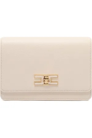 Elisabetta Franchi Taske, Dame, , ONE SIZE, Uld, Creme hvid skuldertaske med metallogo