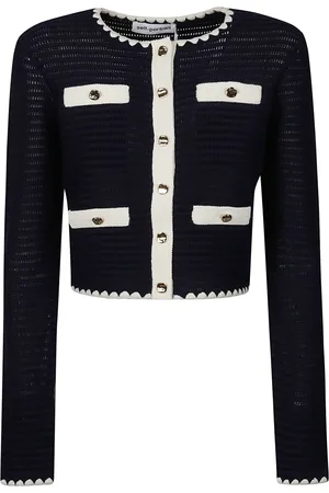 Self-Portrait Strik, Dame, Blå, M, Bomuld, Contrast Trim Cardigan