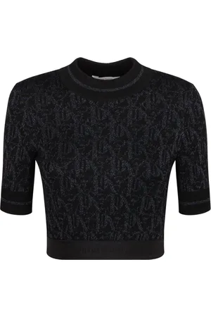 Palm Angels Strik, Dame, Sort, M, Sort Strikket Top med Metallisk Tråd