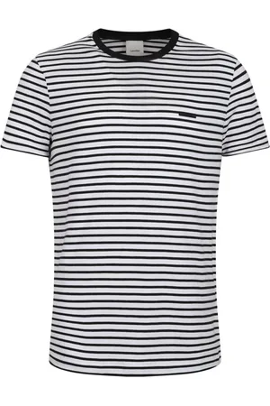 Calvin Klein Top, Herre, Sort, M, Bomuld, Stribet T-shirt, Sort og Hvid