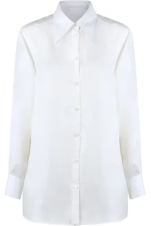 Dolce & Gabbana Bluser & Skjorter, Dame, Hvid, XS, Hvid Silkeskjorte, Knappelukning, Lange Ærmer
