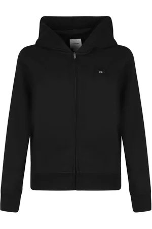 Calvin Klein Sweathshirts & Hoodies, Dame, Sort, L, Uld, Sort hættetrøje med logo print