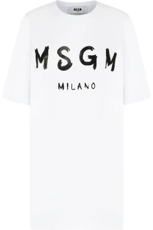 Msgm Kjole, Dame, Hvid, S, Bomuld, Hvid Logo Print T-Shirt