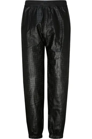 Givenchy Bukser, Herre, Sort, S, Læder, Præget Logo Læder Joggingbukser