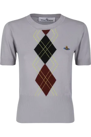 Vivienne Westwood Strik, Dame, Grå, L, Bomuld, Lys Grå Argyle Strik Top