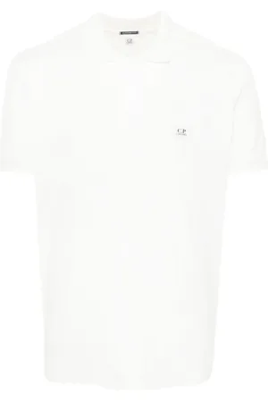 C.P. Company Top, Herre, Hvid, L, Bomuld, Hvid Polo Skjorte med Logo Patch