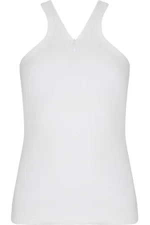 Courrèges Top, Dame, Hvid, M, Hvid Ribbet Tank Top med Lynlås