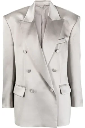 MAGDA BUTRYM Jakke, Dame, Grå, 2XS, Grå Blazer Revers Dobbelt-Breasted Jakke