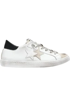 2STAR Sko, Dame, Hvid, 41 EU, Læder, Hvid/Sort Lave Top Sneakers Moderne Afslappet