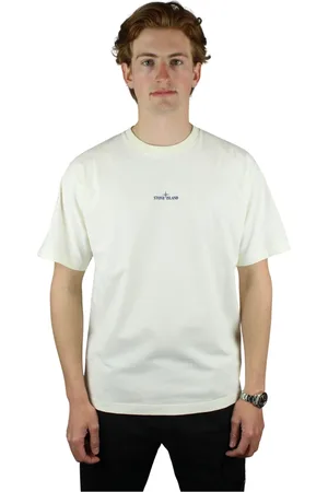 Stone Island Top, Herre, Hvid, S, Bomuld, Kæmmet Bomuld Jersey i Hvid/Blå