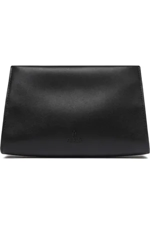 Furla Taske, Dame, Sort, ONE SIZE, Uld, Sort Skuldertaske med Logo Plaque